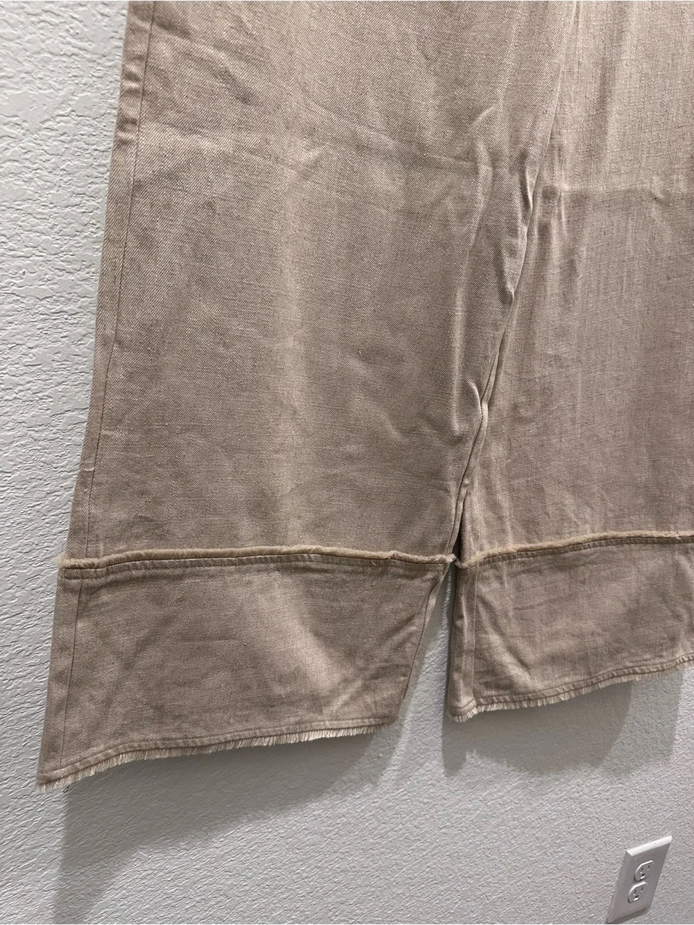 Zara Womens Tan Linen Blend Wide Leg Culotte‎ Pants Raw Hem Neutral Size L